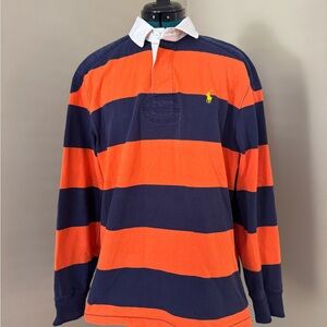 Polo by Ralph Lauren Men's Bold Orange and Navy Striped Shirt